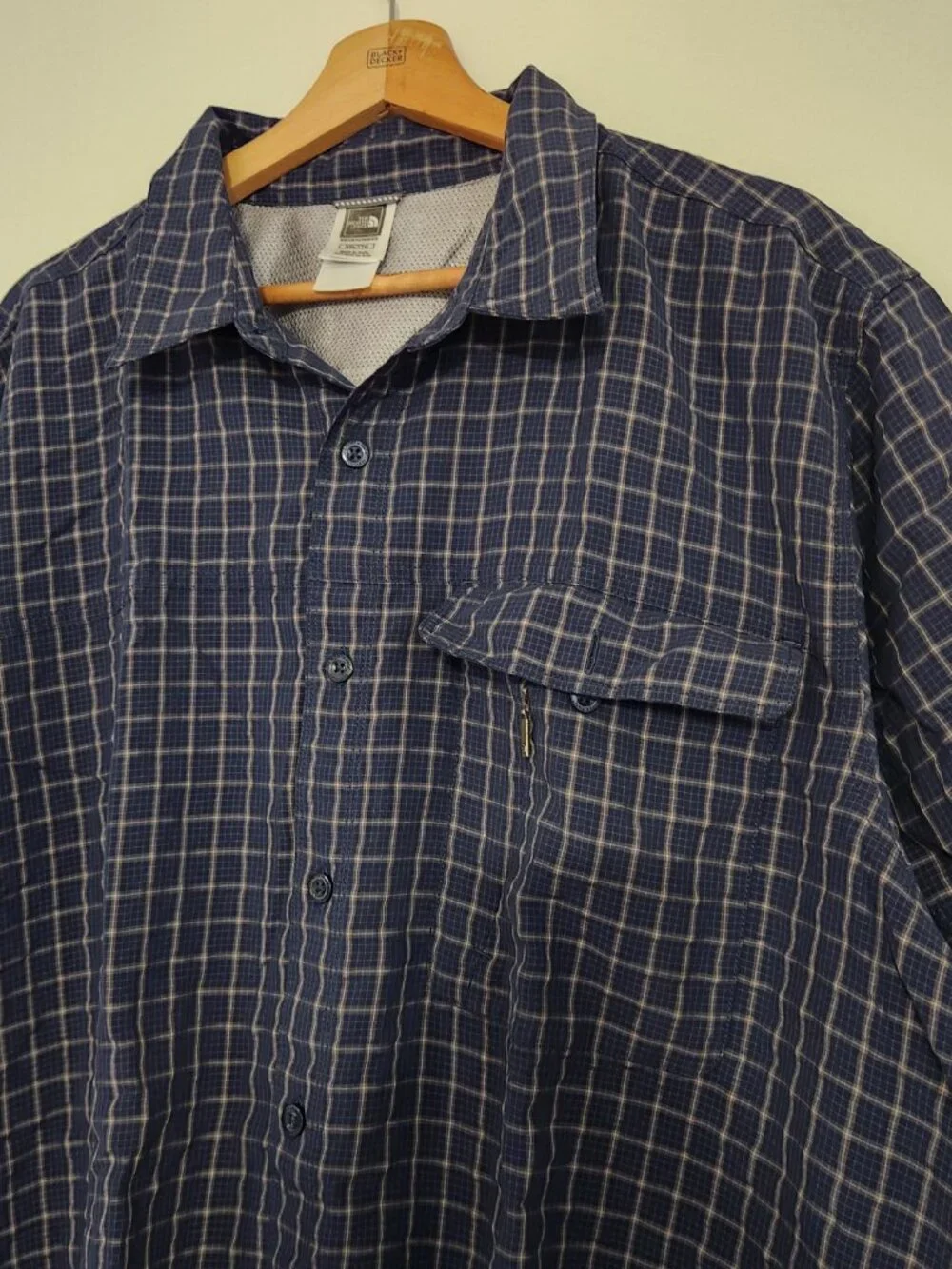 Streetwear The North Face Plaid Polo Pocket Shirt Navy Blue Men's XL